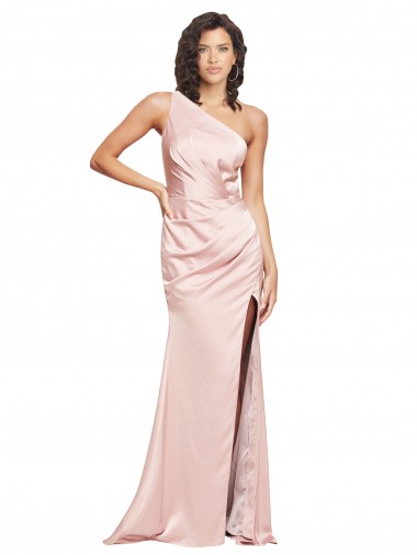Cheap Low Back Pink Sheath One Shoulder Long Formal Dress UK