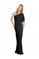 Black Sheath One Shoulder Flutter Sleeves Long Formal Dress