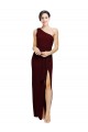 Burgundy Gold Sheath One Shoulder Long Black Tie Formal Dress