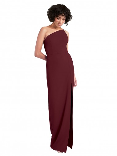 Cheap Burgundy Gold Sheath One Shoulder Long Formal Dress UK
