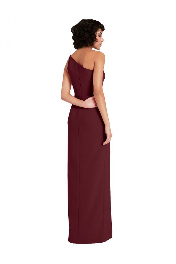 Burgundy Gold Sheath One Shoulder Long Formal Dress