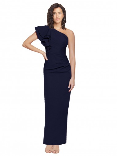 Cheap Dark Navy Sheath One Shoulder Long Formal Dress UK