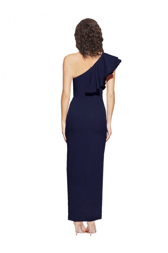 Dark Navy Sheath One Shoulder Long Formal Dress