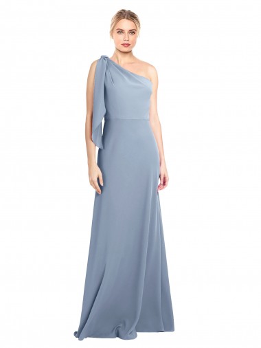 Cheap Smoke Blue Sheath One Shoulder Long Formal Dress UK