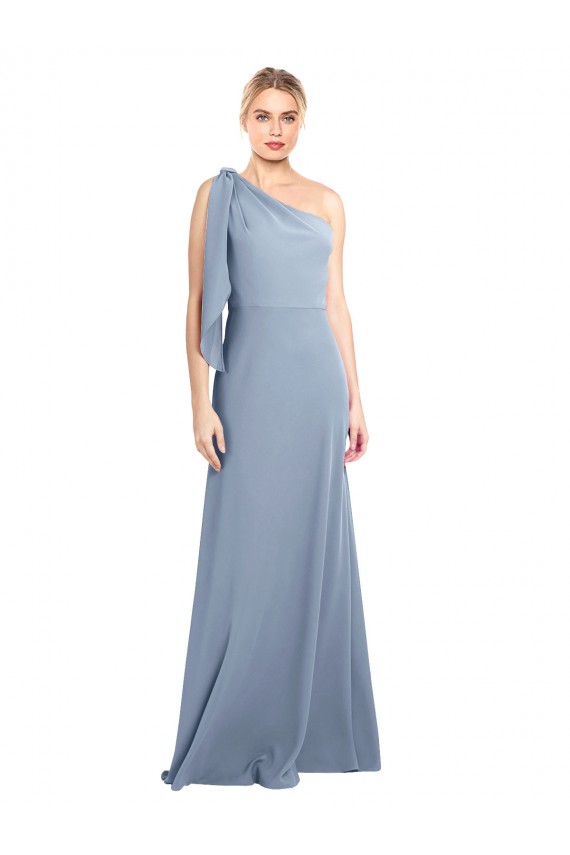 Smoke Blue Sheath One Shoulder Long Formal Dress