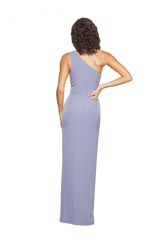 Smoke Blue Sheath One Shoulder Long Formal Dresses