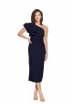 Dark Navy Sheath One Shoulder Midi Length Formal Dress