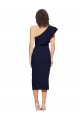Dark Navy Sheath One Shoulder Midi Length Formal Dress
