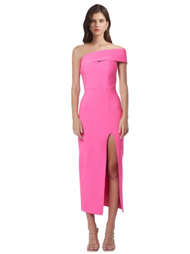 Cheap Fuchsia Sheath One Shoulder Midi Length Formal Dress UK