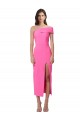 Fuchsia Sheath One Shoulder Midi Length Formal Dress