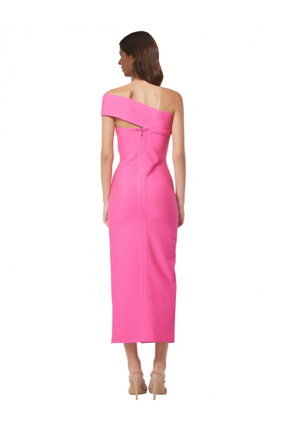 Fuchsia Sheath One Shoulder Midi Length Formal Dress