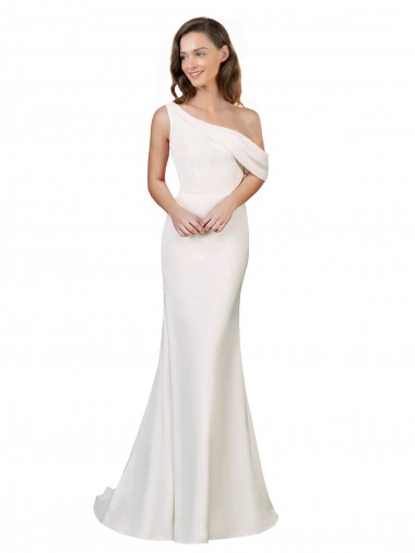 Cheap Ivory Sheath One Shoulder Sweep Train Formal Dress UK