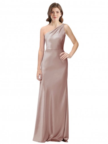 Cheap Open Back Dusty Pink Sheath One Shoulder Long Formal Dress UK