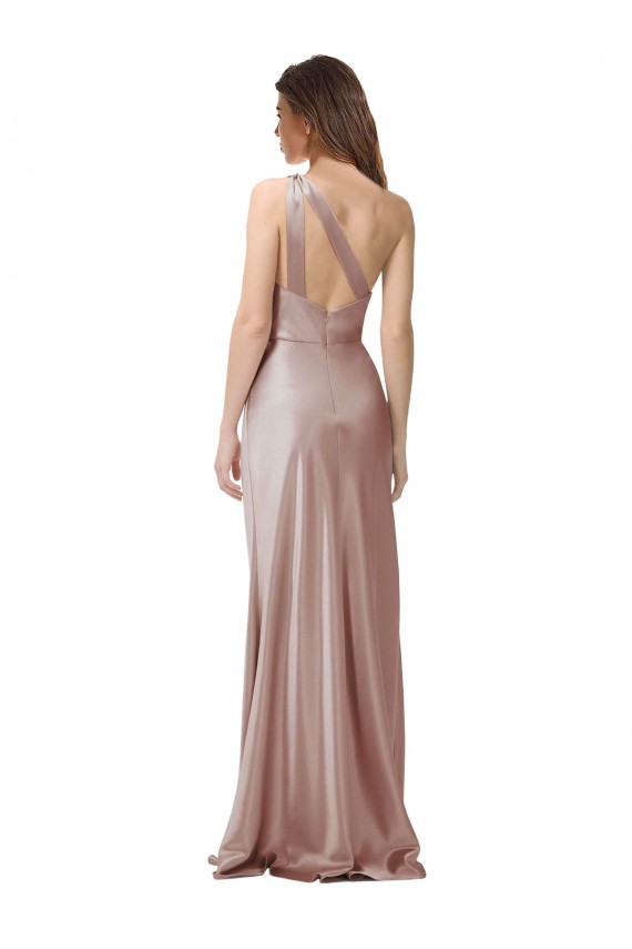Open Back Dusty Pink Sheath One Shoulder Long Formal Dress