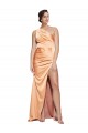 Open Back Light Copper Sheath One Shoulder Long Formal Dress