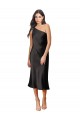 Black Sheath One Shoulder Midi Length Black Tie Formal Dress