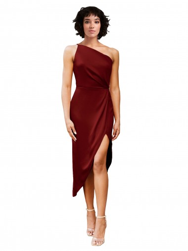 Cheap Burgundy Sheath One Shoulder Midi Length Black Tie Formal Dress UK