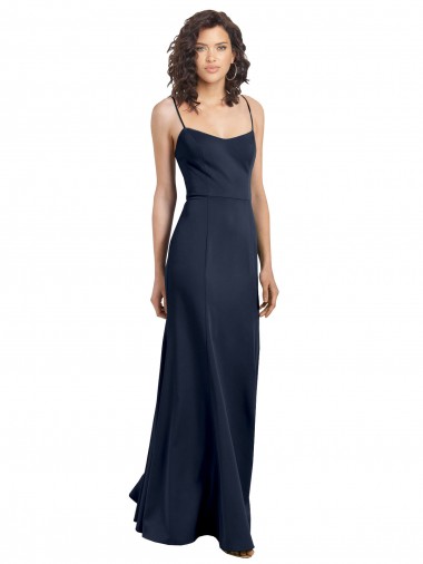 Cheap Low Back Dark Navy Sheath Scoop Neck Long Formal Dresses UK
