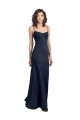 Low Back Dark Navy Sheath Scoop Neck Long Formal Dresses