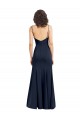 Low Back Dark Navy Sheath Scoop Neck Long Formal Dresses