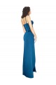 Low Back Peacock Blue Sheath Spaghetti Straps Long Formal Dress