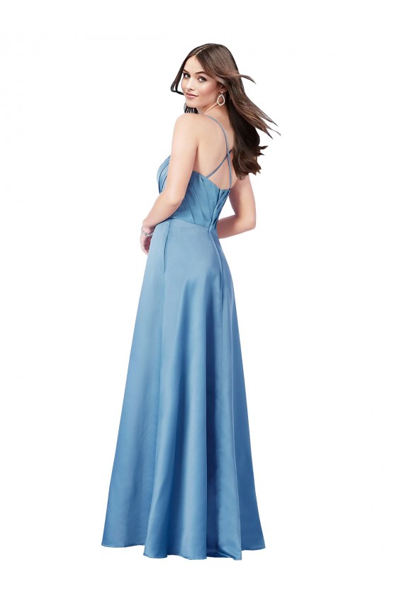 Open Back Sky Blue Sheath Square Neck Long Formal Dress