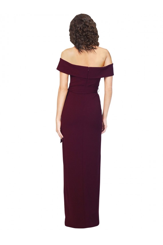 Low Back Burgundy Gold Sheath Square Neck Long Formal Dress
