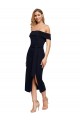 Low Back Black Sheath Square Neck Midi Length Formal Dress