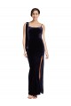Low Back Dark Navy Sheath Square Neck Long Formal Dress