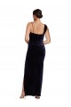 Low Back Dark Navy Sheath Square Neck Long Formal Dress
