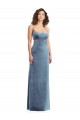 Low Back Dusty Blue Sheath Square Neck Long Formal Dress