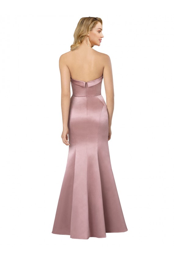 Low Back Light Sky Blue Sheath Strapless Long Formal Dress