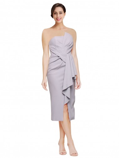 Cheap Low Back Arctic Lilac Sheath Strapless Cocktail Length High Low Formal Dress UK