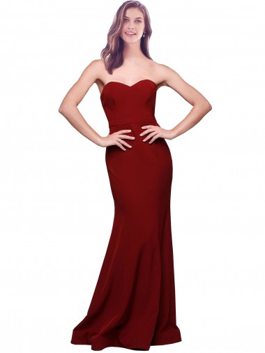 Cheap Low Back Burgundy Sheath Strapless Long Formal Dress UK