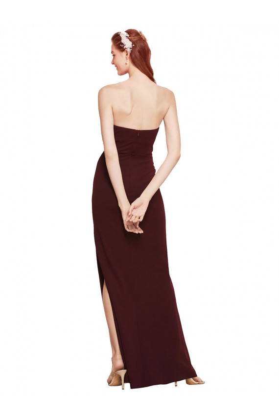 Burgundy Gold Sheath Strapless Long Formal Dress