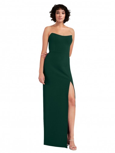 Cheap Low Back Midnight Green Sheath Strapless Long Formal Dress UK