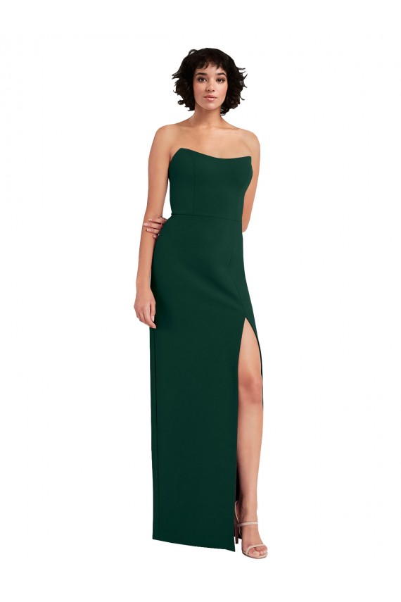 Low Back Midnight Green Sheath Strapless Long Formal Dress
