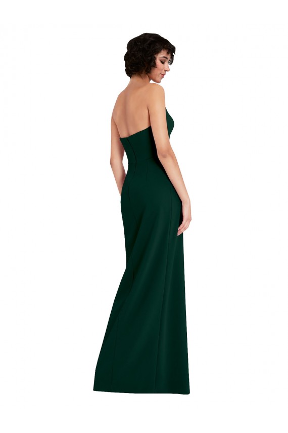 Low Back Midnight Green Sheath Strapless Long Formal Dress