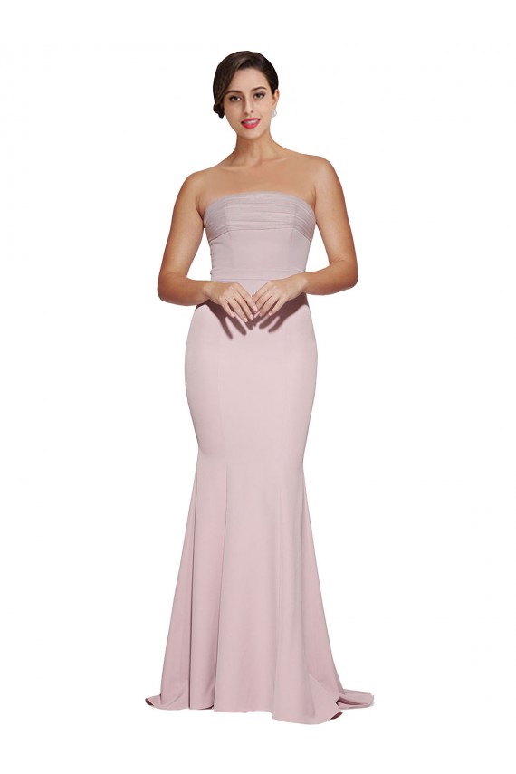 Low Back Mauve Sheath Strapless Sweep Train Formal Dress