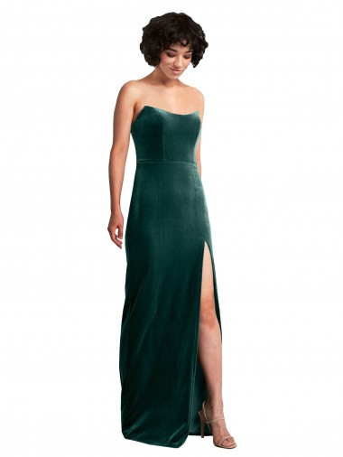 Cheap Low Back Dark Green Sheath Strapless Long Black Tie Formal Dress UK