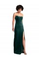 Low Back Dark Green Sheath Strapless Long Black Tie Formal Dress
