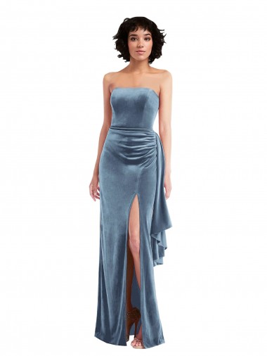 Cheap Low Back Dusty Blue Sheath Strapless Long Formal Dress UK