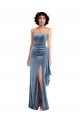 Low Back Dusty Blue Sheath Strapless Long Formal Dress