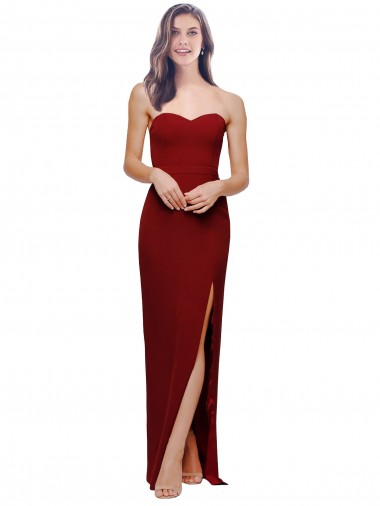 Cheap Low Back Burgundy Sheath Sweetheart Long Formal Dress UK