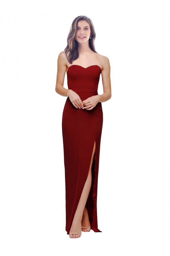 Low Back Burgundy Sheath Sweetheart Long Formal Dress