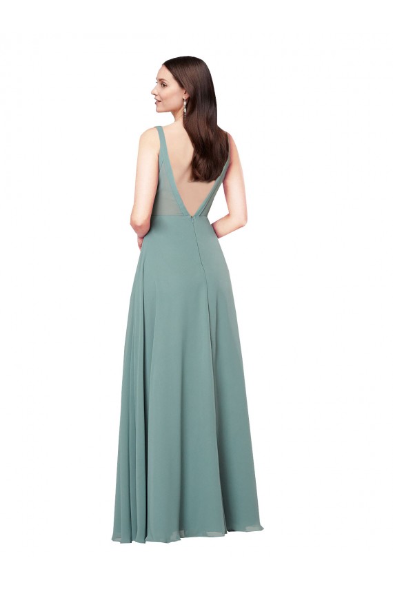 V-Back Dark Lavender Sheath V-Neck Long Formal Dress