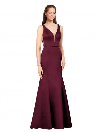 Cheap V-Back Burgundy Sheath V-Neck Long Formal Dress UK