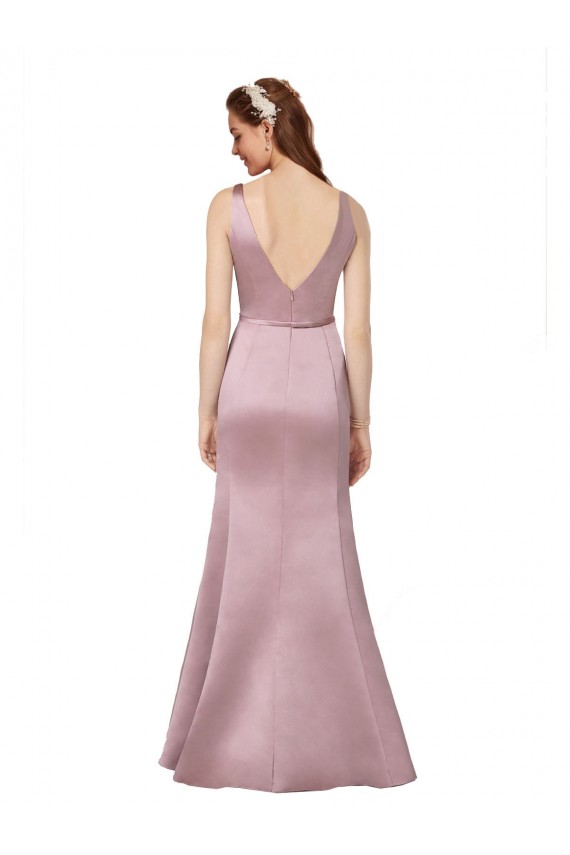 V-Back Burgundy Sheath V-Neck Long Formal Dress