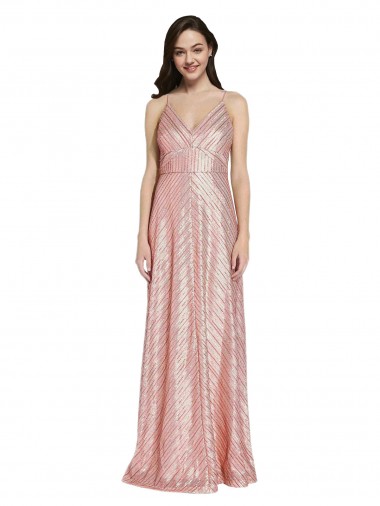 Cheap Low Back Rose Gold Sheath V-Neck Long Formal Dress UK
