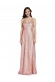 Low Back Rose Gold Sheath V-Neck Long Formal Dress